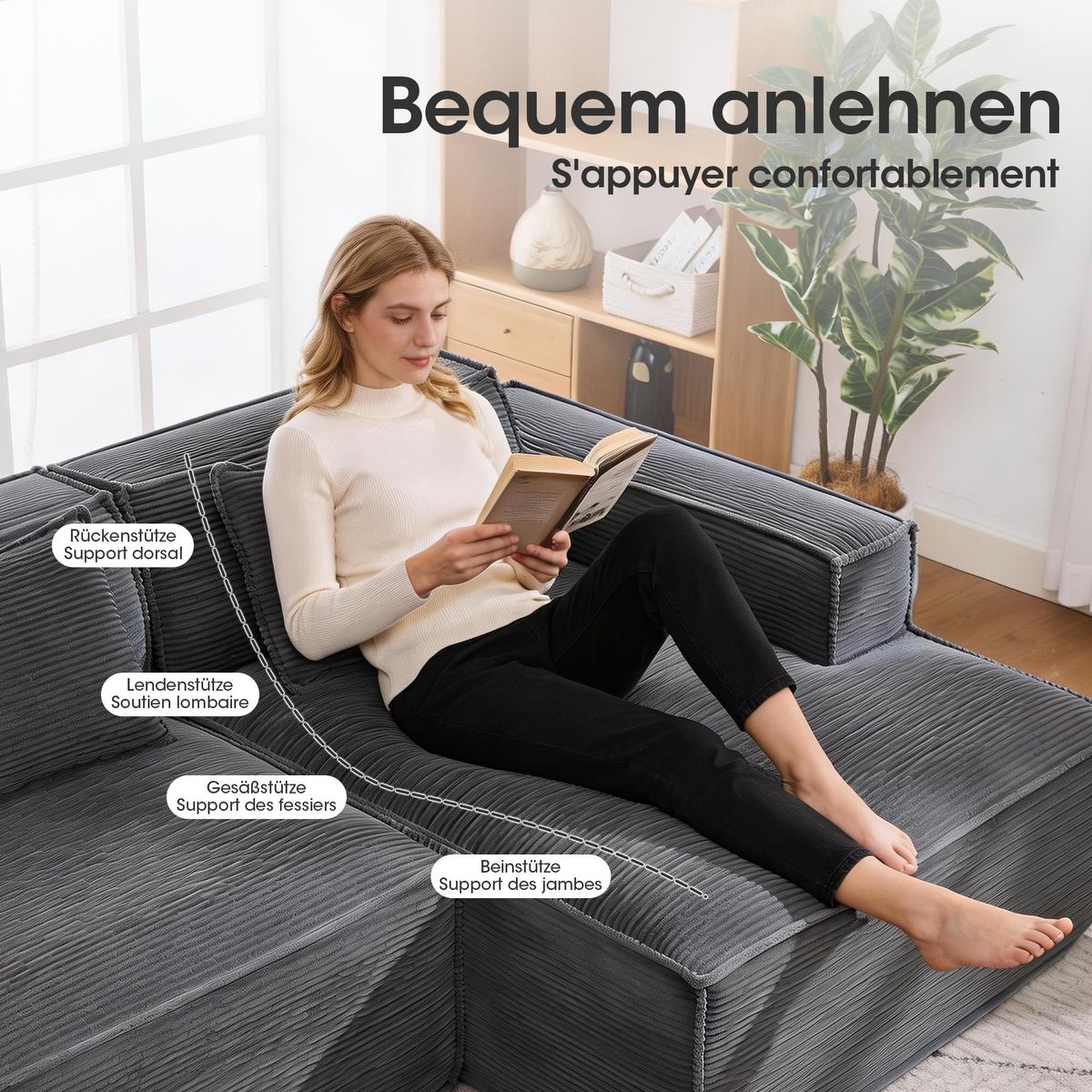 ECKSOFA gepolstert mit taschenfederkern & 2 kissen - Grau, Textil (235/129cm) - Urban Meuble