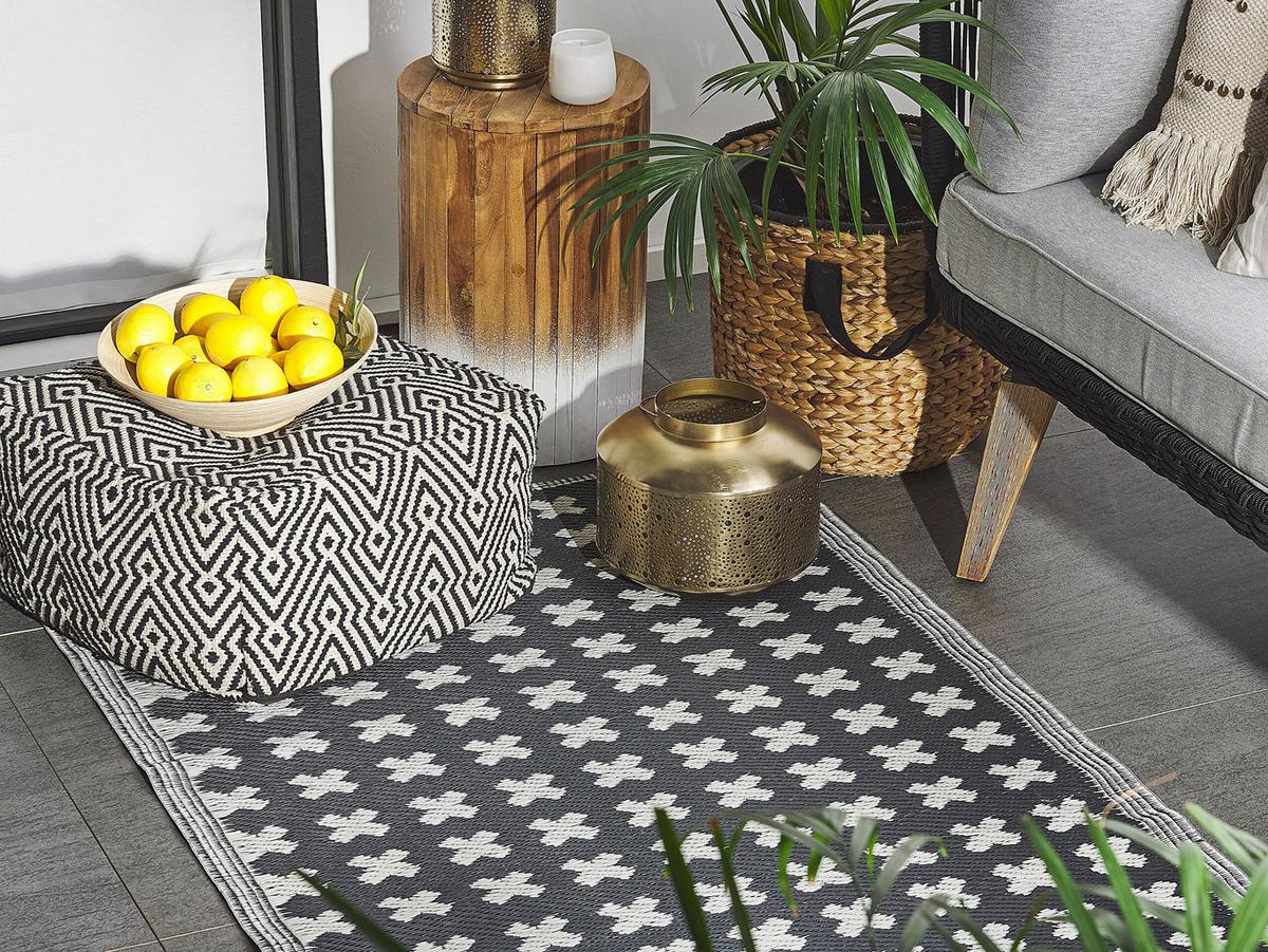 OUTDOOR-TEPPICH Rohtak 180/90 cm - Schwarz, Kunststoff (90/180cm) - Beliani