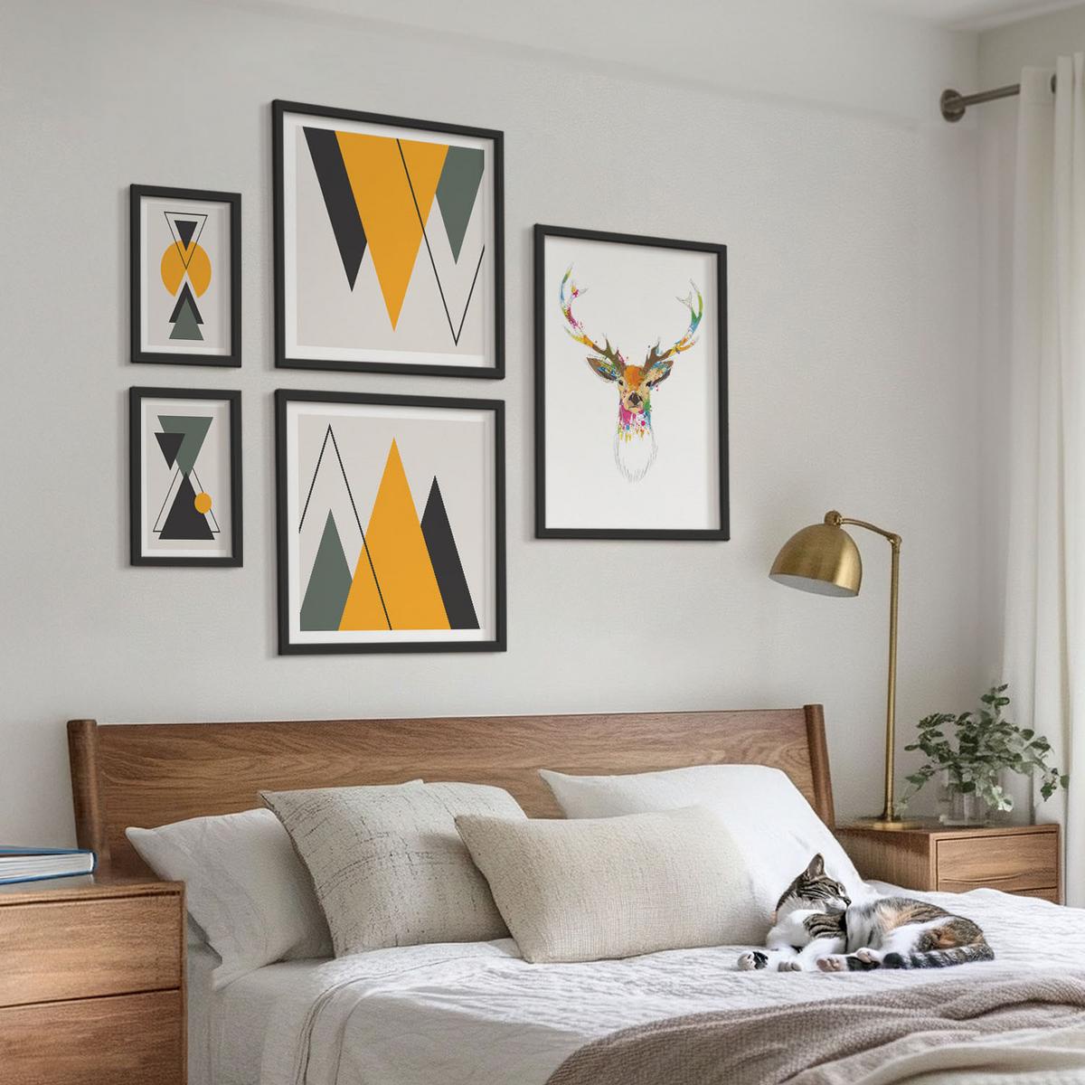 BILDER SET 5er Set - 50x50 cm & 20x30 cm & 40x60 cm Schwarzer Rahmen - Italienische Städte (Aquarell) - Schwarz, Kunststoff (40/60cm) - TULUP