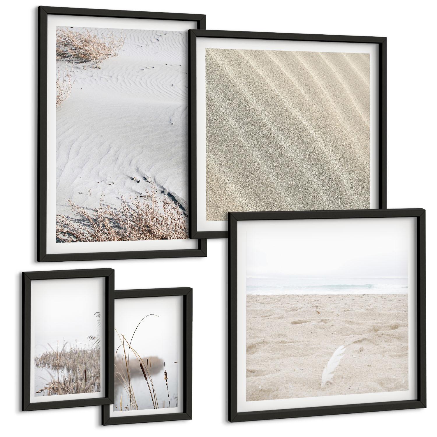 BILDER SET 5er Set - 50x50 cm & 20x30 cm & 40x60 cm Schwarzer Rahmen - Vegetation am Wasser im Sommer - Schwarz, Kunststoff (40/60cm) - TULUP