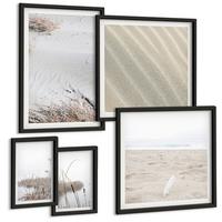 BILDER SET 5er Set - 50x50 cm & 20x30 cm & 40x60 cm Schwarzer Rahmen - Vegetation am Wasser im Sommer - Schwarz, Kunststoff (40/60cm) - TULUP