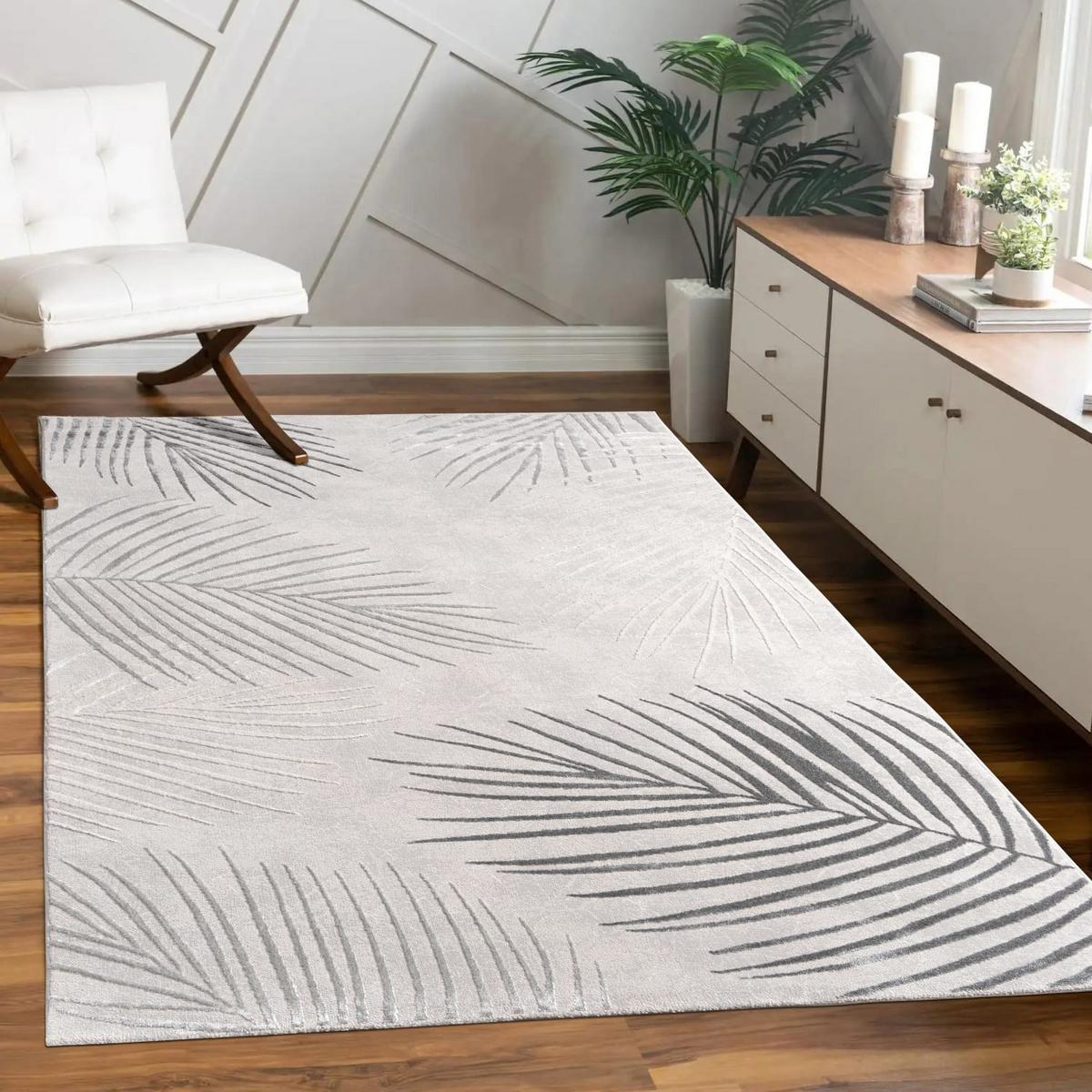 KURZFLORTEPPICH, mit Blätter-Motiv, Grau, 120 x 160 cm - Grau, Textil (160/120cm) - KADIMA DESIGN