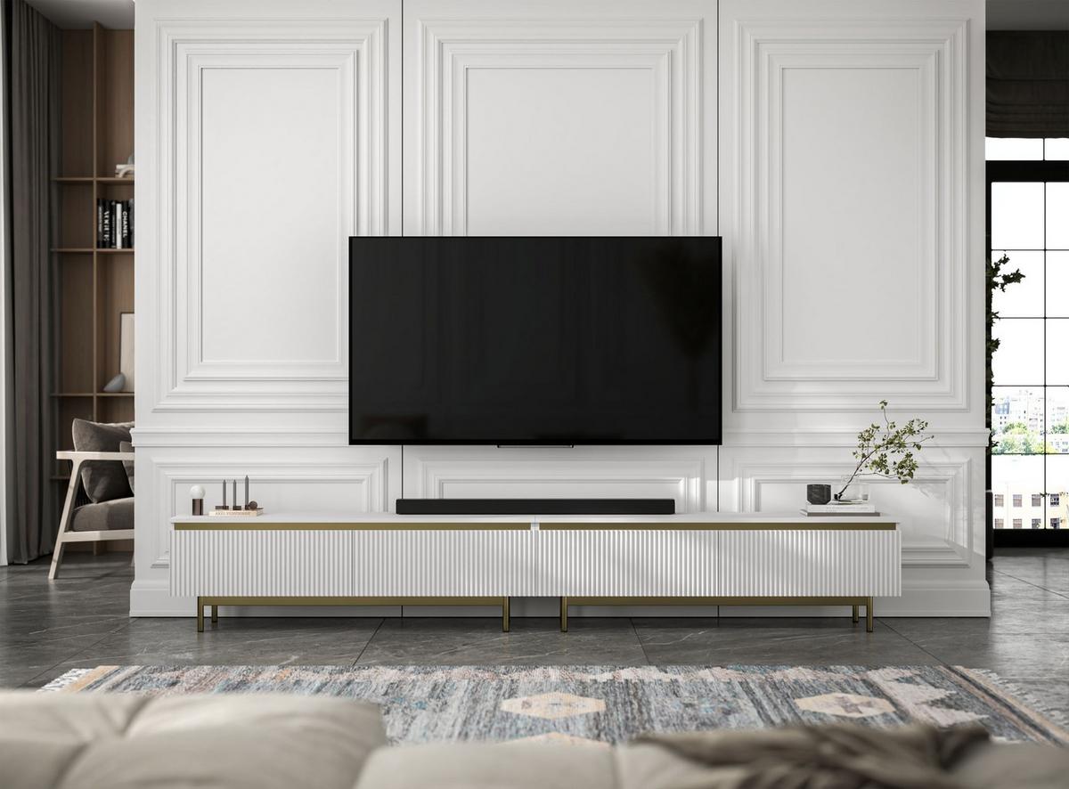 TV-LOWBOARD 2er-Set Selene Weiß matt 280 cm mit Metallrahmen - Goldfarben/Weiß, Holzwerkstoff/Metall (280/44/35cm) - Meble Lindner
