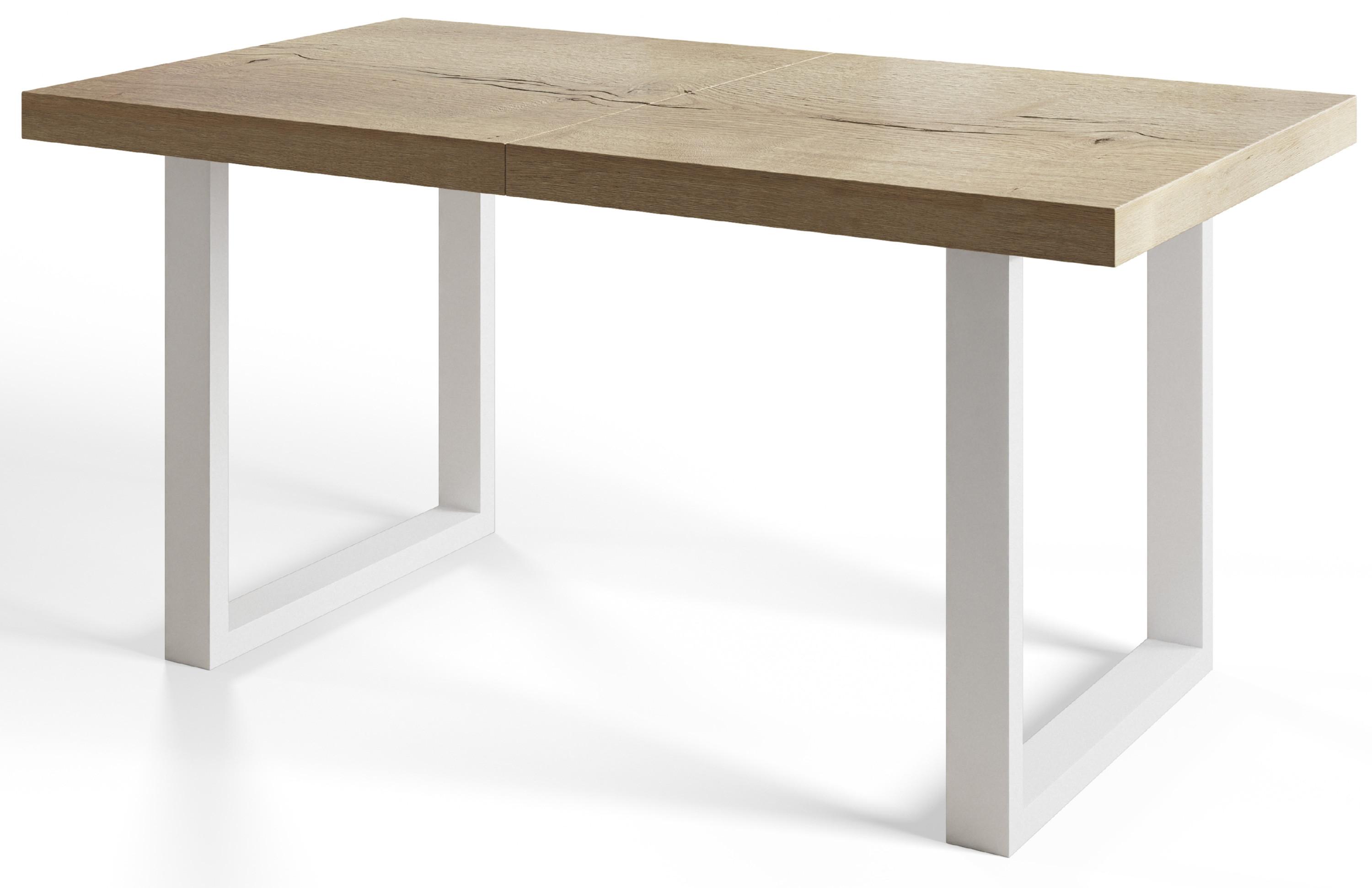 INDUSTRIELLER Esszimmertisch LOFT-U, Größe: 160X90X77 cm, Wohnzimmertisch Farbe: HALIFAX, mit Metallbeinen in Farbe Weiß - Naturfarben/Weiß, Holzwerkstoff (160/90/77cm) - Alpi-Möbel