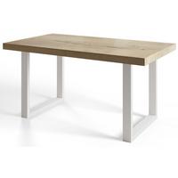 INDUSTRIELLER Esszimmertisch LOFT-U, Größe: 160X90X77 cm, Wohnzimmertisch Farbe: HALIFAX, mit Metallbeinen in Farbe Weiß - Naturfarben/Weiß, Holzwerkstoff (160/90/77cm) - Alpi-Möbel
