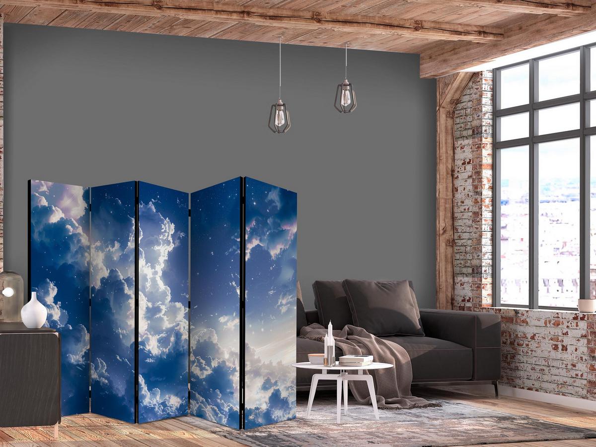 PARAVENT Akustik 5-tlg 225x172 cm Himmel Wolken - Blau, Holz/Textil (225/172/3cm) - Muralo