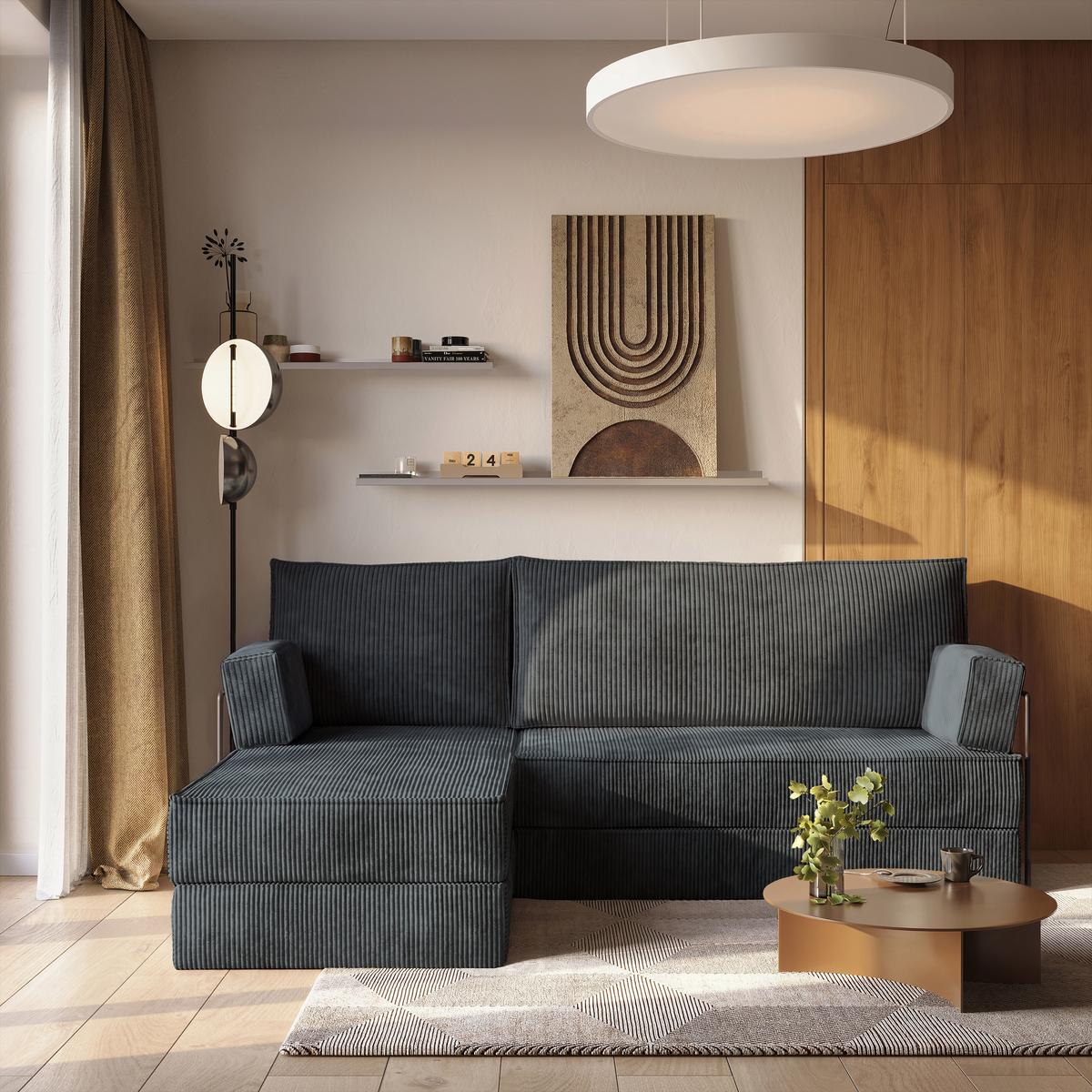 ECKSOFA NOTIA modulares Boneless Sofa mit Schlaffunktion Grau Kordstoff - Dunkelgrau, Textil (200/120cm) - MASSENO