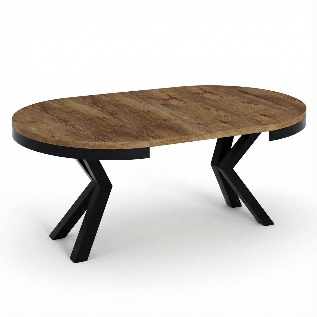 ESSTISCH Clara runder ausziehbarer, Lefkas Eiche 120-200/120/76 cm - Alteiche/Schwarz, Holzwerkstoff/Metall (200/120/76cm) - WFL GROUP