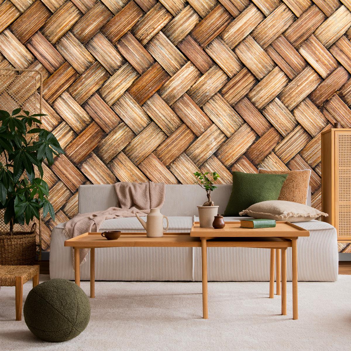 FOTOTAPETE für Küche Weiden Imitation Braune Wand Rustikal Modern 150x105 - Beige/Braun, Papier (150/105cm) - Muralo