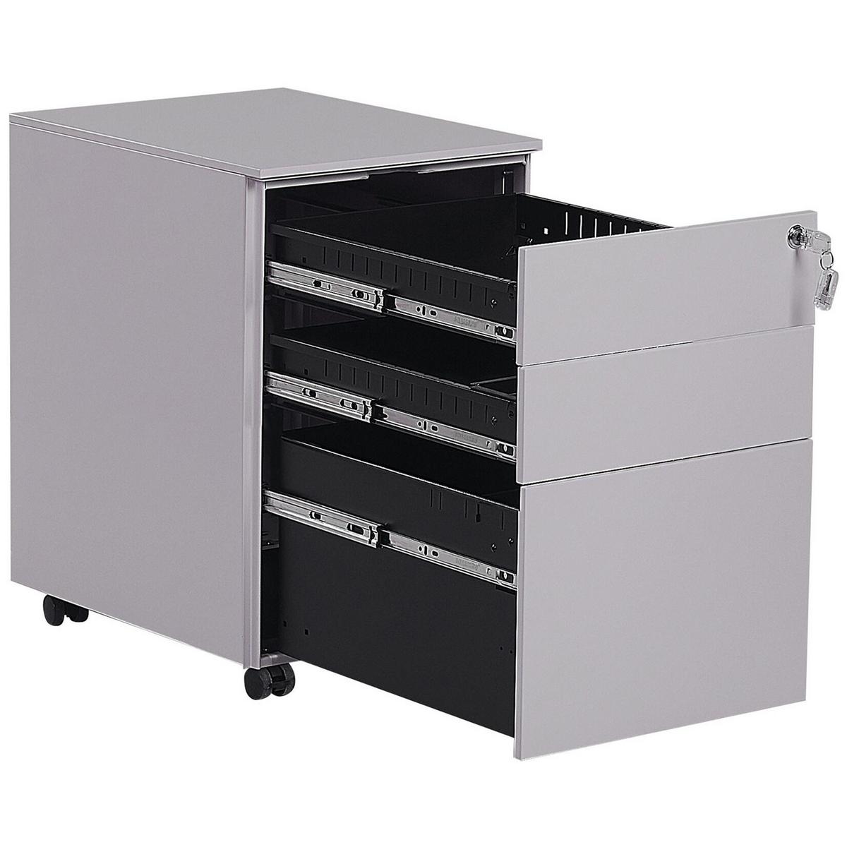 AKTENSCHRANK Metall grau 3 Schubladen mit Rollen Cami - Grau, Metall (39/60/50cm) - Beliani