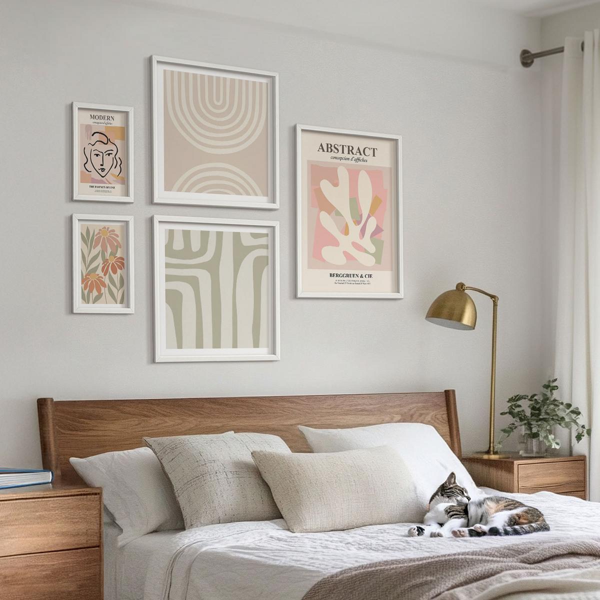 BILDER SET 5er Set - 50x50 cm & 20x30 cm & 40x60 cm Weißer Rahmen - Abstrakte Pflanzenformen - Weiß, Kunststoff (40/60cm) - TULUP