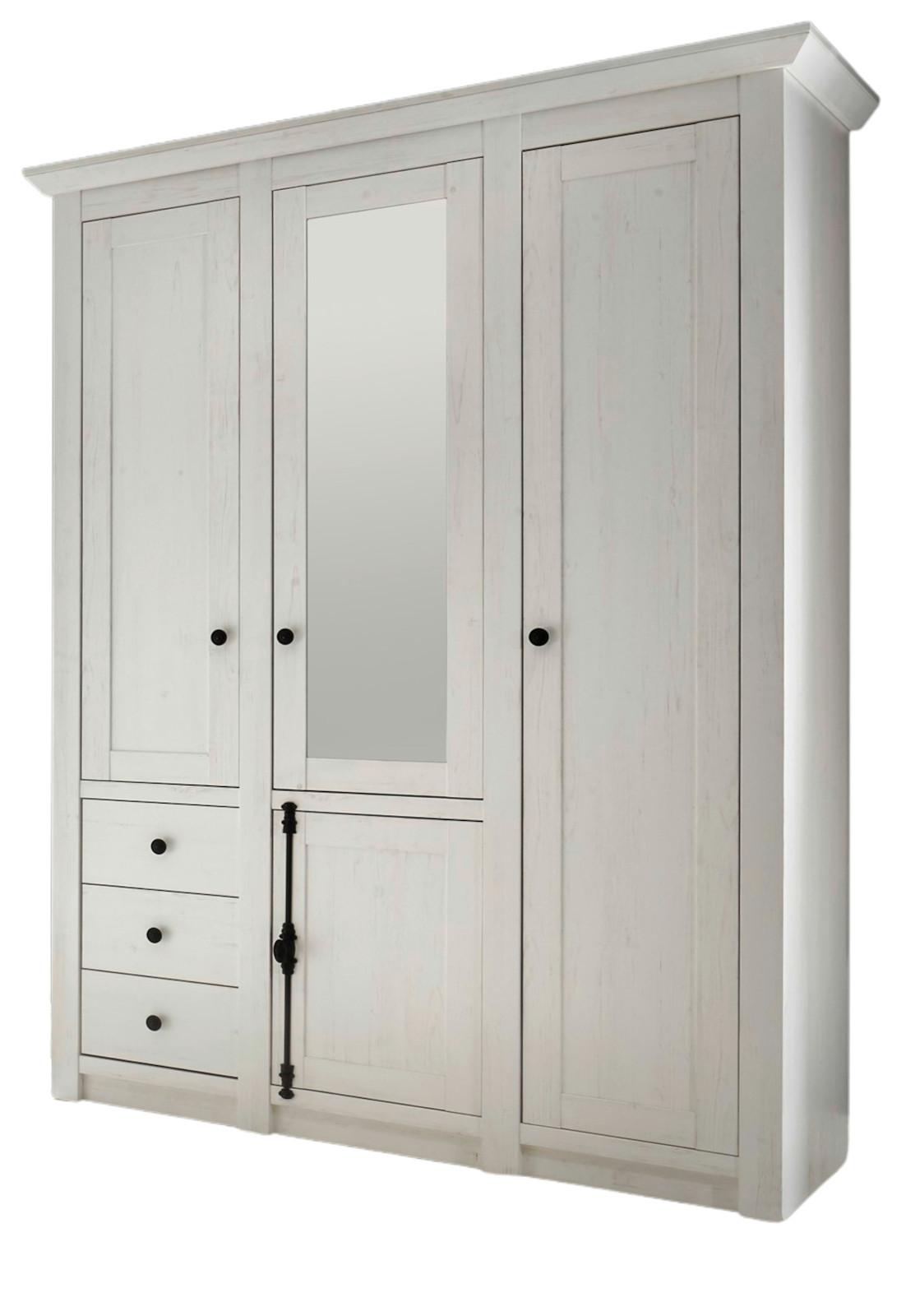 KLEIDERSCHRANK Pinie weiß 147 x 206 cm, Drehtürenschrank mit Spiegel - Schwarz/Weiß, Glas/Holzwerkstoff (147/206/64cm) - Furn.Design