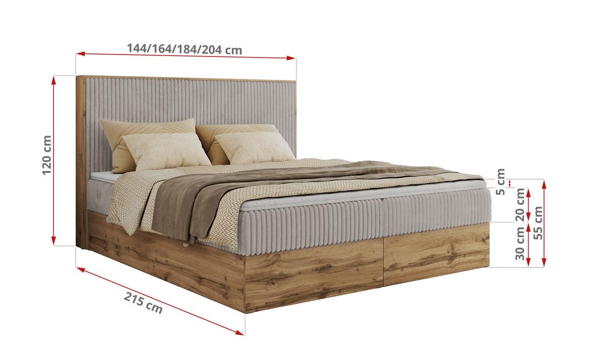 BOXBETT WOOD CLASSIC 160/200 - Hellgrau Cord - H4 - Hellgrau, Textil (160/200cm) - MKS