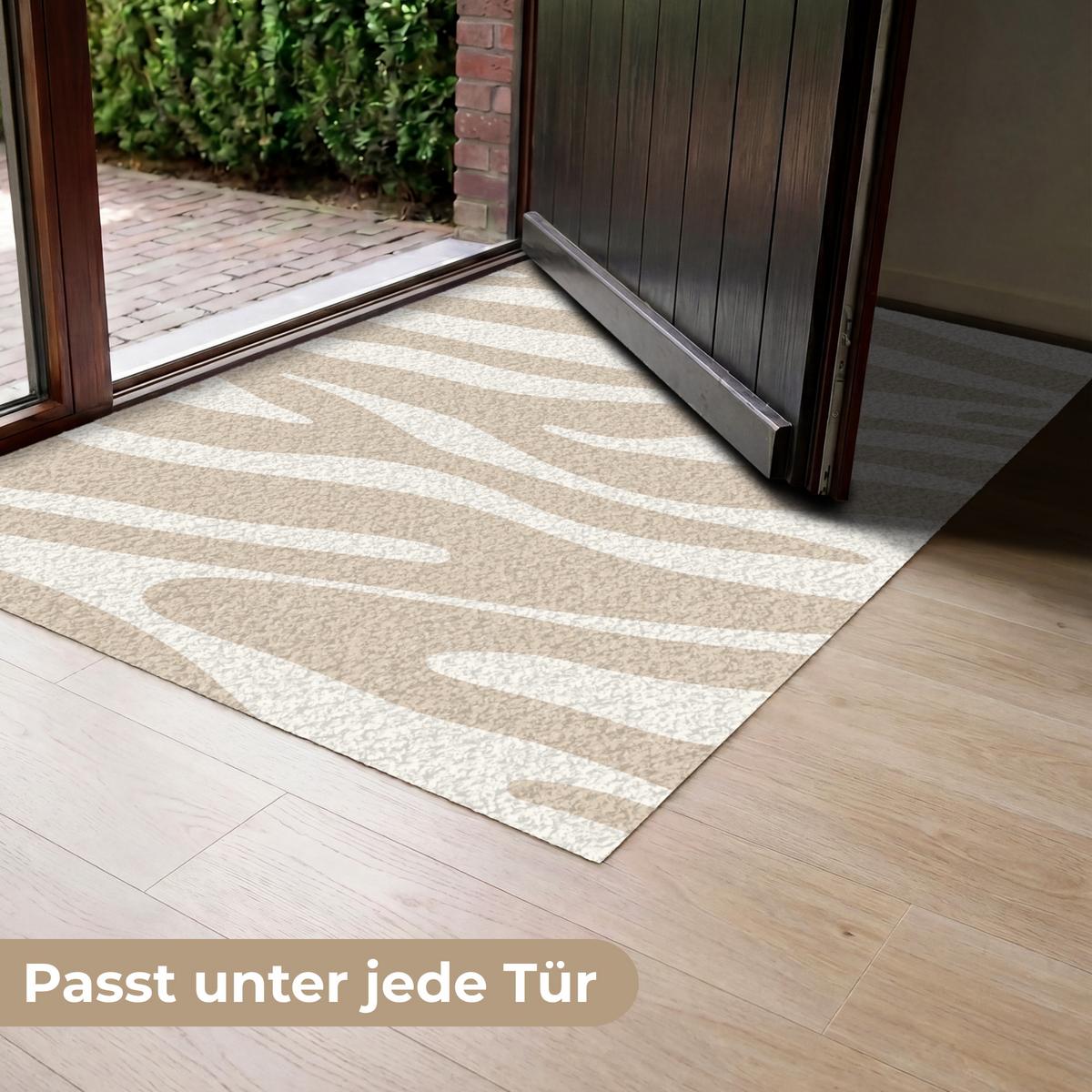 FUSSMATTE Zebramuster - Beige - Weiß - Tiermuster Schmutzfänger 120x80 cm - Beige, Kunststoff (120/0.4cm) - MuchoWow