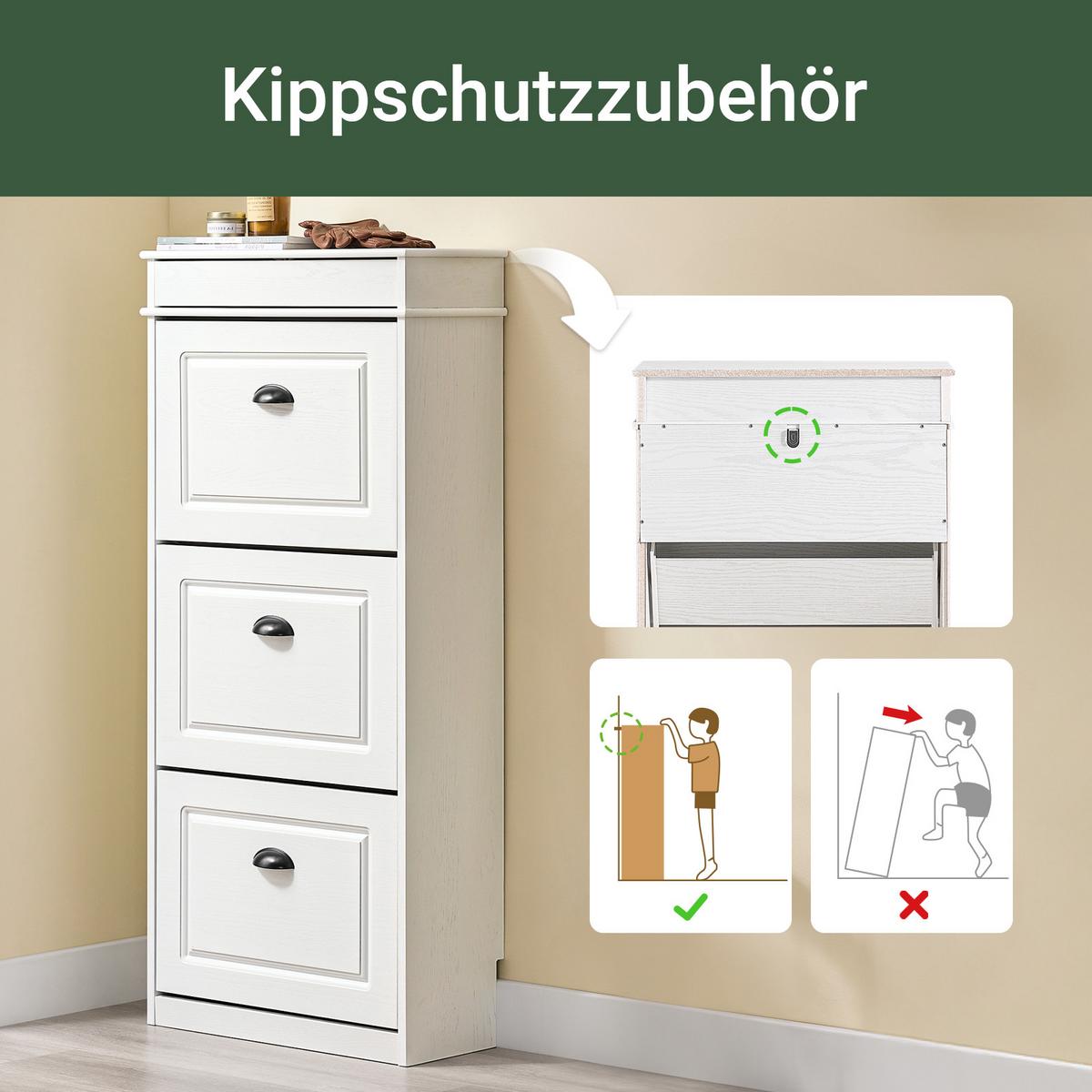 SCHUHSCHRANK mit 3 Klappen, Weiß 53x118x24cm - Weiß, Holzwerkstoff (53/118/24cm) - SoBuy