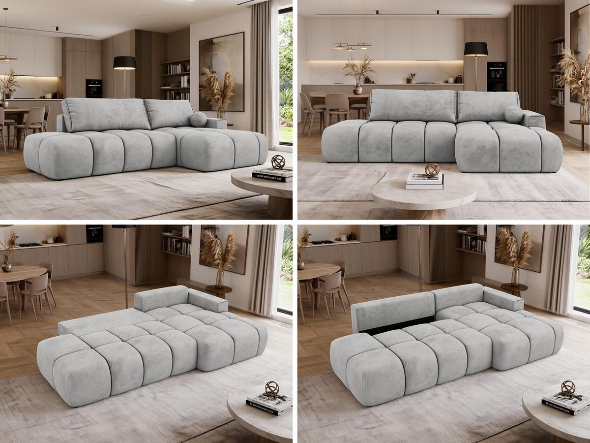 ECKSOFA LORAN L Hellgrau Velvet - Rechts - Hellgrau/Schwarz, Kunststoff/Textil (292/170cm) - MKS