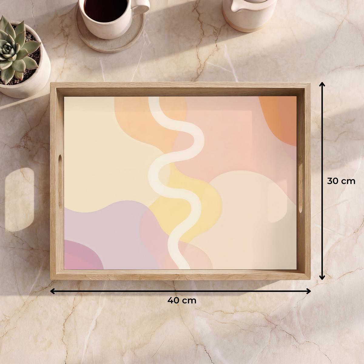 TABLETT Gewellte Formen - Abstrakt - Pastell 40x30 cm - Beige, Holz (40/5/5cm) - OnlyWow
