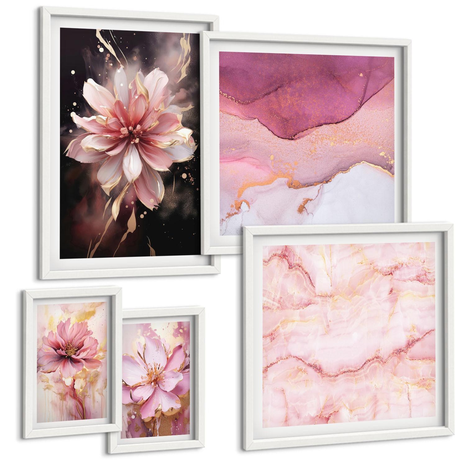BILDER SET 5er Set - 50x50 cm & 20x30 cm & 40x60 cm Weißer Rahmen - Waldlandschaften der Wildnis - Weiß, Kunststoff (40/60cm) - TULUP