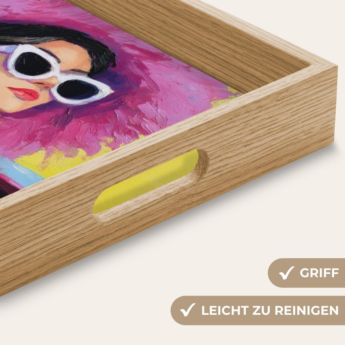TABLETT Frau - Hut - Lila - Wein 40x30 cm - Gelb, Holz (40/5/5cm) - OnlyWow
