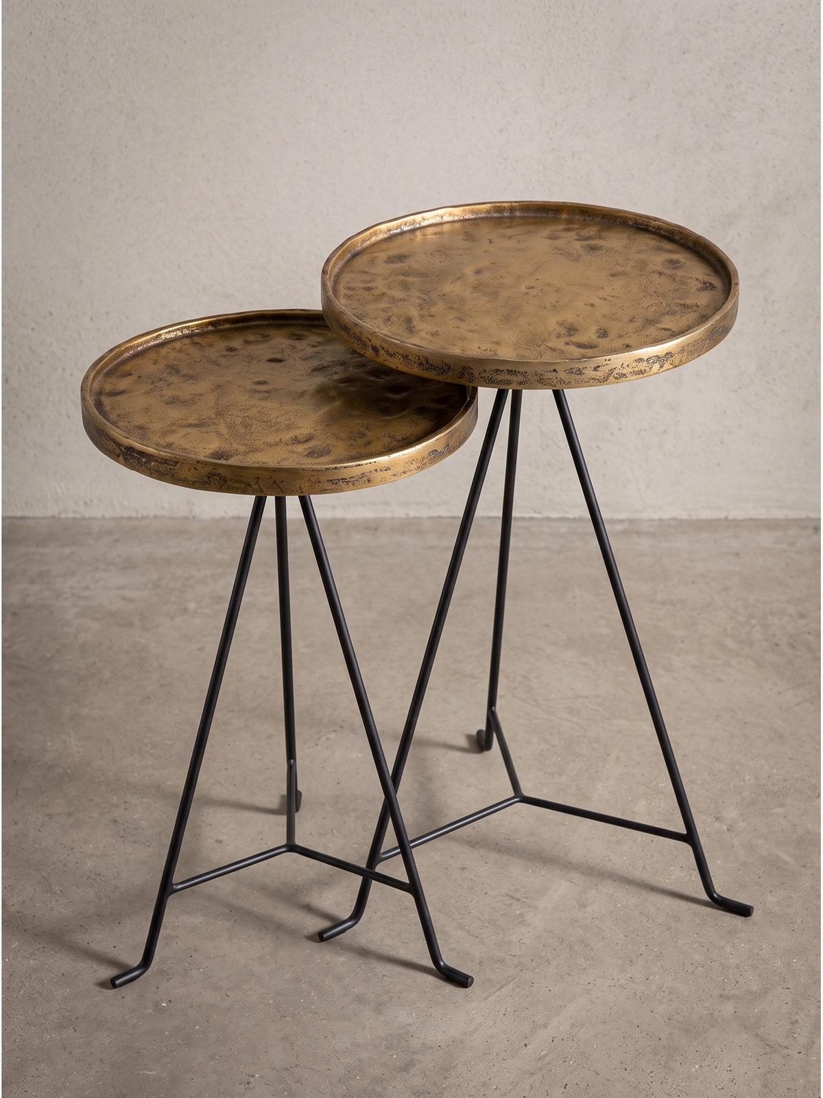 BEISTELLTISCHE 2er-Set IMOLA, Aluminium, Schwarz-Gold, Ø 38 x 62,5 cm - Goldfarben/Schwarz, Metall (38/38/62.5cm) - KADIMA DESIGN