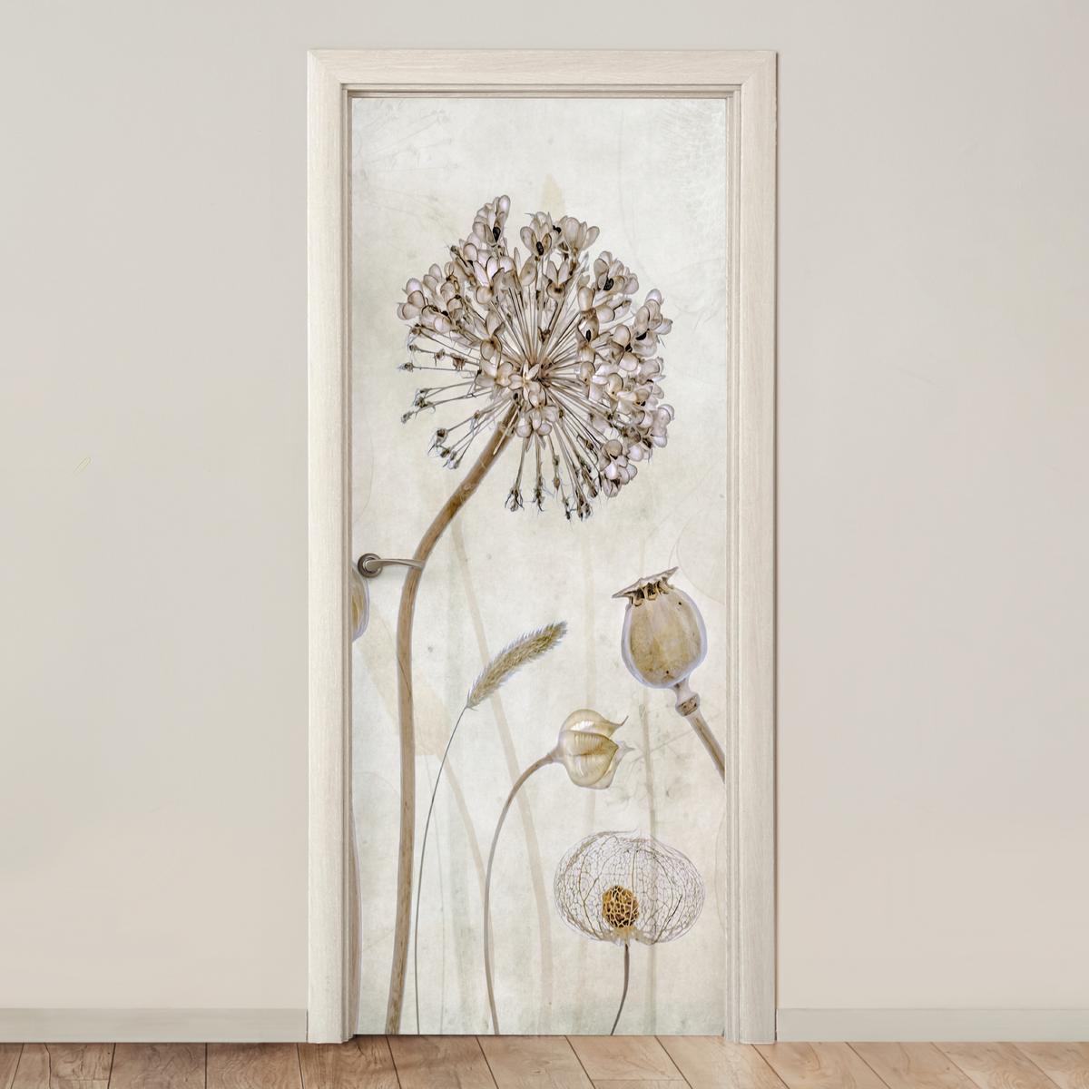TÜRAUFKLEBER Blumen - Aquarell - Stilleben - Braun - Vintage 80x215 cm - Türtapete - Ecru, Kunststoff (80/0.1cm) - MuchoWow