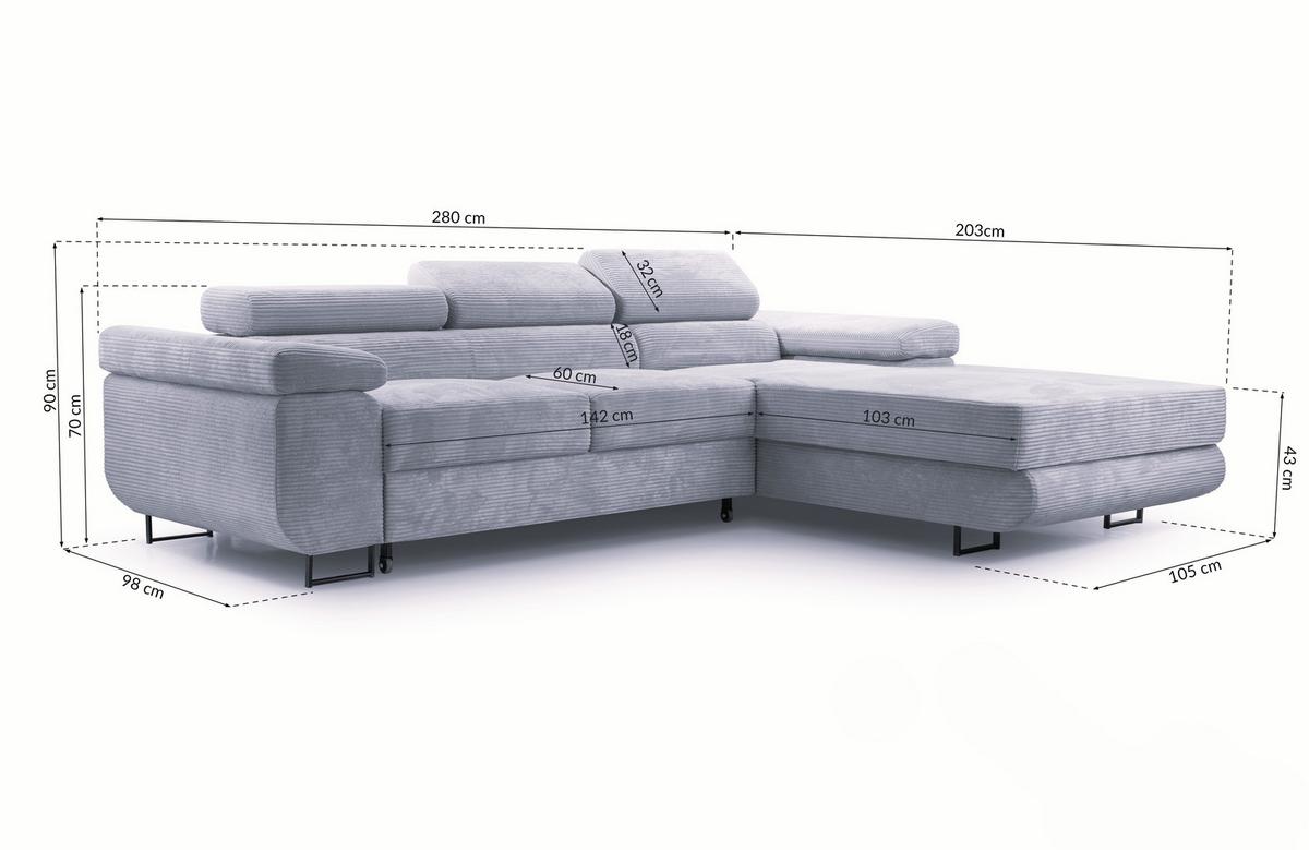 ECKSOFA GIULIO Beige Velours-Stoff mit Schlaffunktion - Beige, Holz (280/203cm) - MASSENO