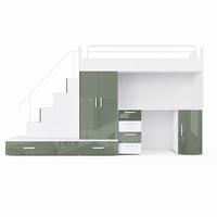 KINDERZIMMER Set RAJ 5, Hochglanz mit Hochbett, Schrank und Schreibtisch - Weiß/Mintgrün, Holzwerkstoff (320/180/86cm) - Lookway