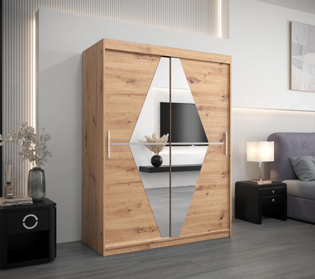 SCHWEBETÜRENSCHRANK 200/150/62 2-türig - Silberfarben/Eiche Artisan, Holz/Kunststoff (150/200/62cm) - MÖBEL KRYSPOL