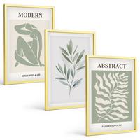 BILDER SET 3er Set - 40x60 cm Goldrahmen - Matisse Aquarell Boho-Design - Goldfarben, Kunststoff (40/60cm) - TULUP