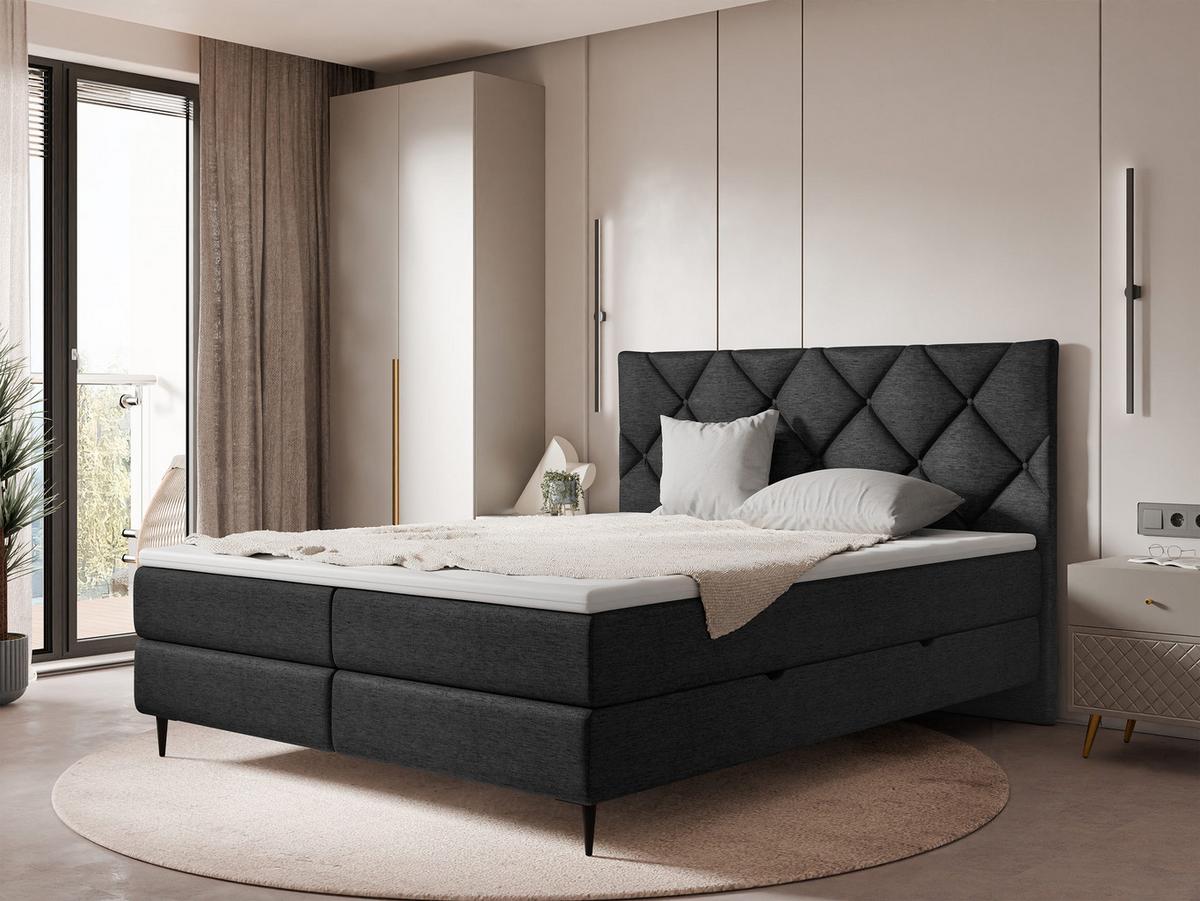 BOXBETT Letra - H3 - Schwarz, Holz/Textil (180/200cm) - MIRJAN24