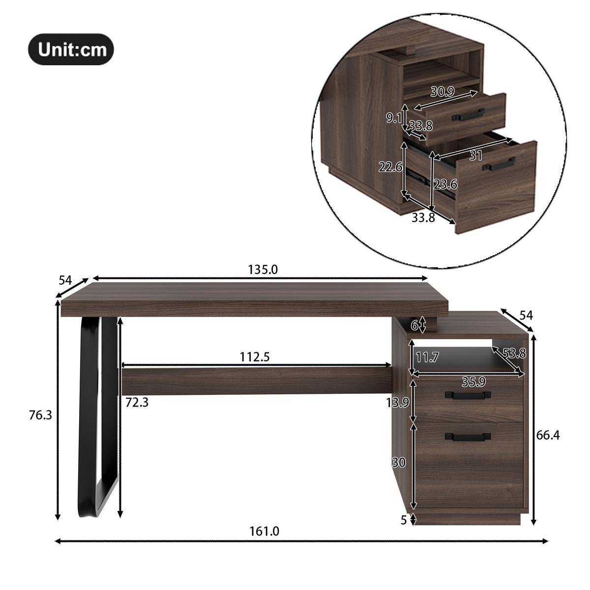 BÜROSCHREIBTISCH braun, Stahl, 3 Schubladen - Walnussfarben, Holzwerkstoff (54/161/76.4cm) - Urban Meuble