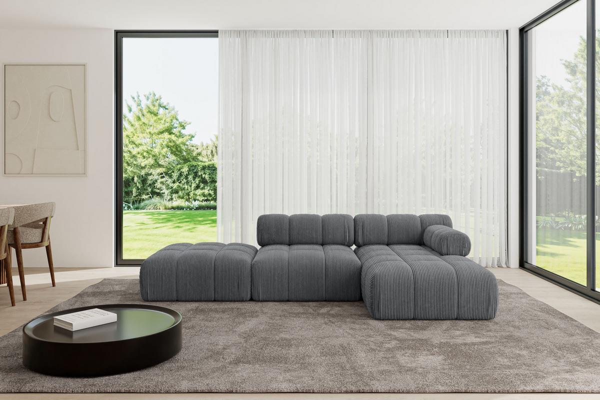 ECKSOFA modulares Sofa Lizur-L1 - 285x160x70 cm Dunkelgrau Cord - Dunkelgrau, Holzwerkstoff/Textil (285/160cm) - ALTDECOR