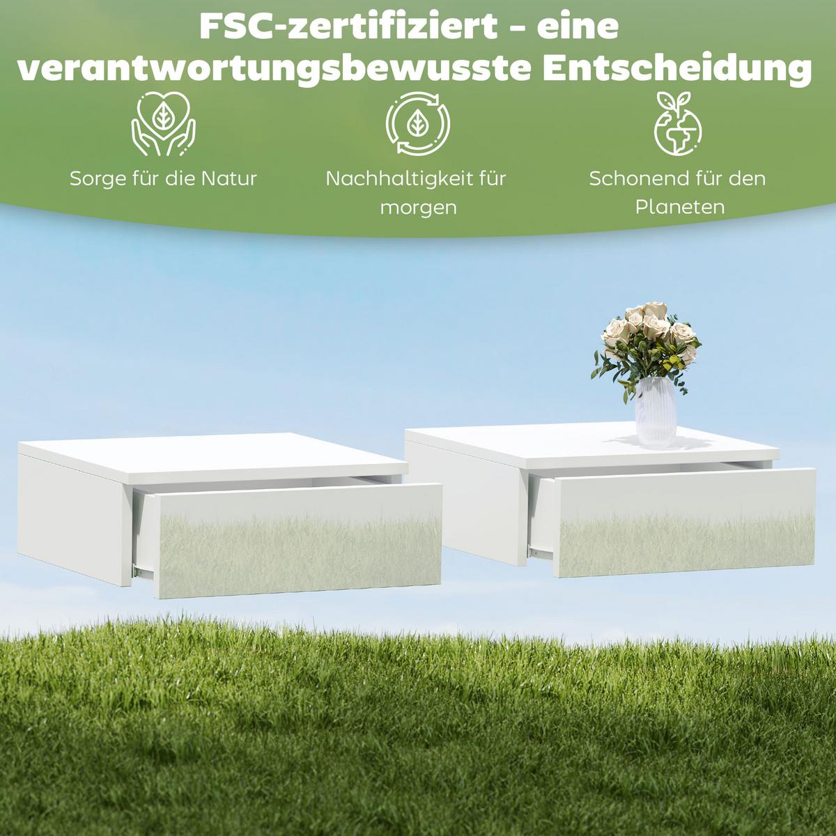 NACHTTISCH 2er Set Spanplatte Weiß - Weiß, Holzwerkstoff (30/14/40cm) - HOMCOM