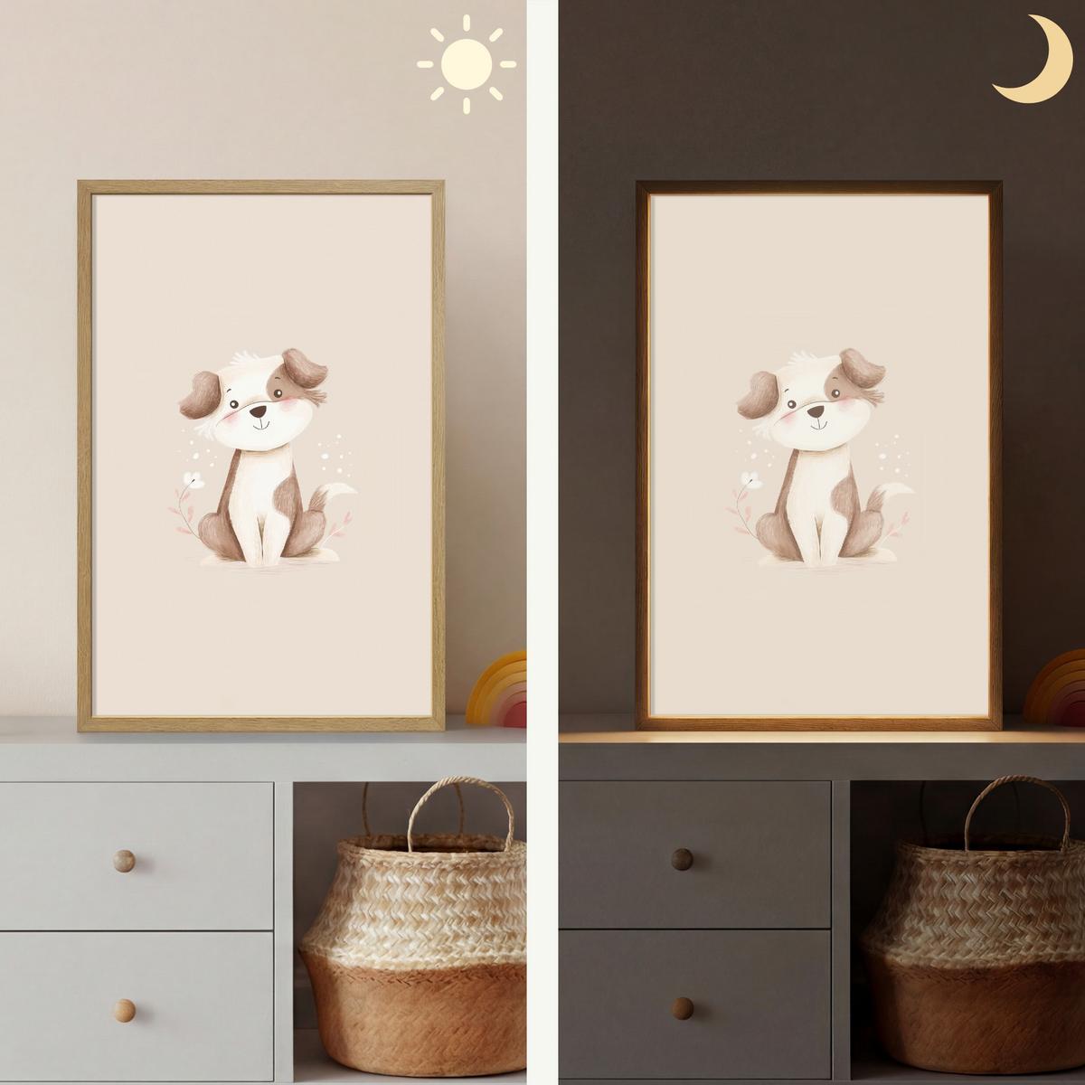 WANDLEUCHTE MIT AKKU Hund - Gefleckt - Braun 40x60 cm - Beige, Holzwerkstoff (40/60/8cm) - OnlyWow