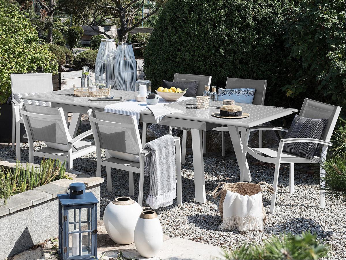 GARTENMÖBEL SET 6-Sitzer Aluminium grau Pereta - Weiß/Grau, Metall - Beliani