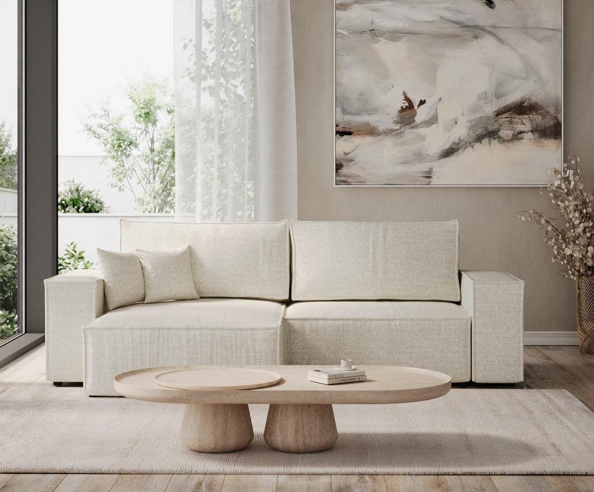 ECKSOFA CAVO mit Schlaffunktion Hellbeige im City Stoff - Beige/Schwarz, Holz/Holzwerkstoff (255/148cm) - AltaBeds
