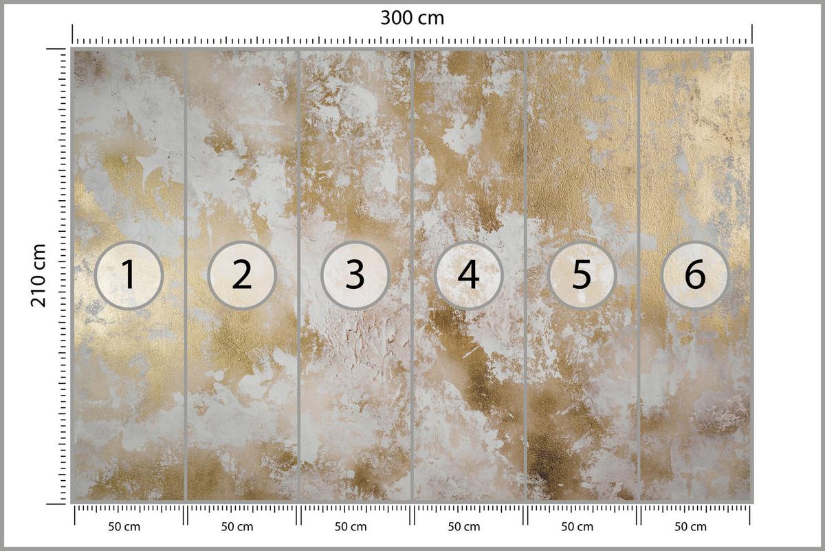 FOTOTAPETE für Wohnzimmer Modern Beton Gold Ornamente 300x210 - Beige/Braun, Papier (300/210cm) - Muralo