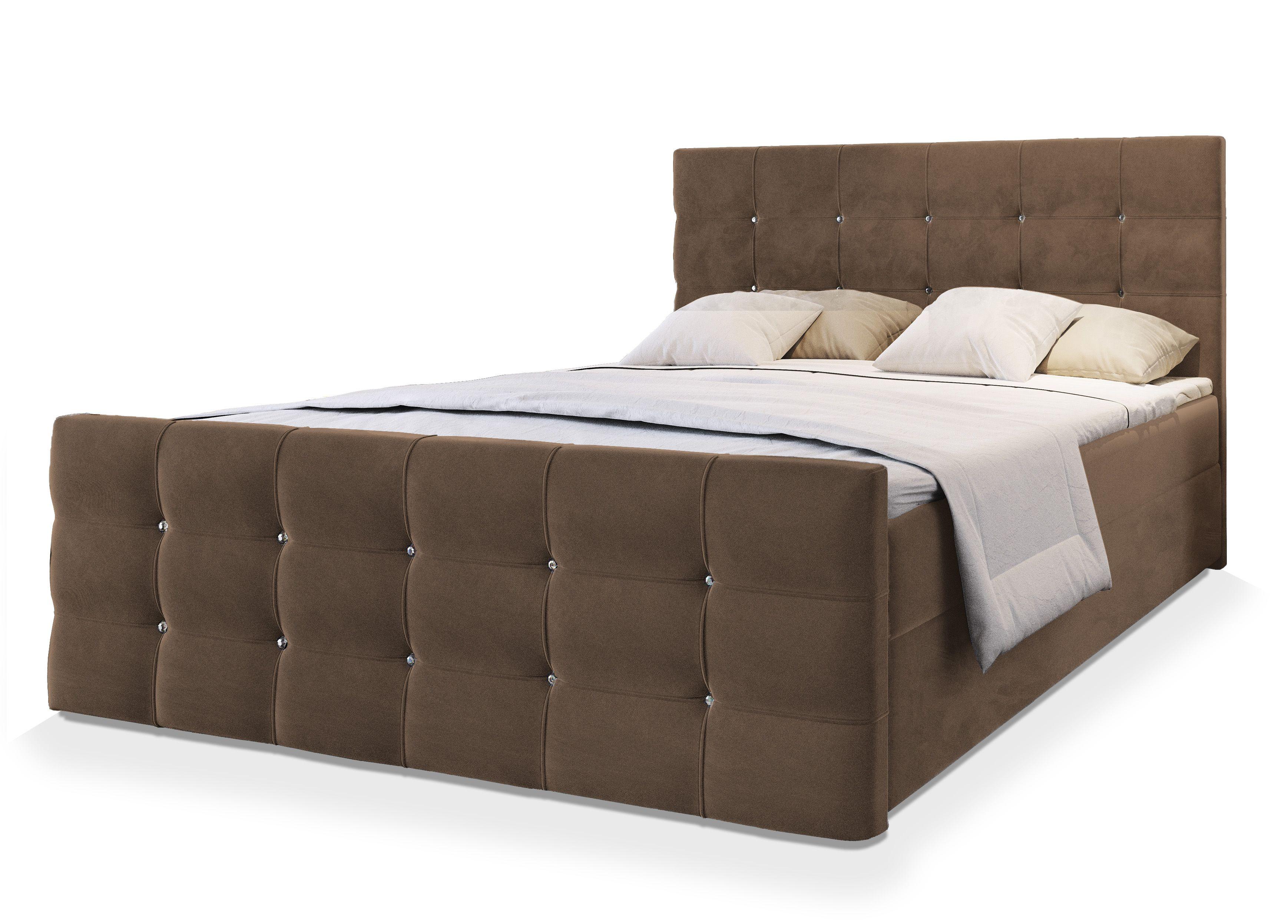 BOXBETT SLAT 160x200 cm mit Matratze und Topper - Braun - Braun, Holz (160/200cm) - MASSENO