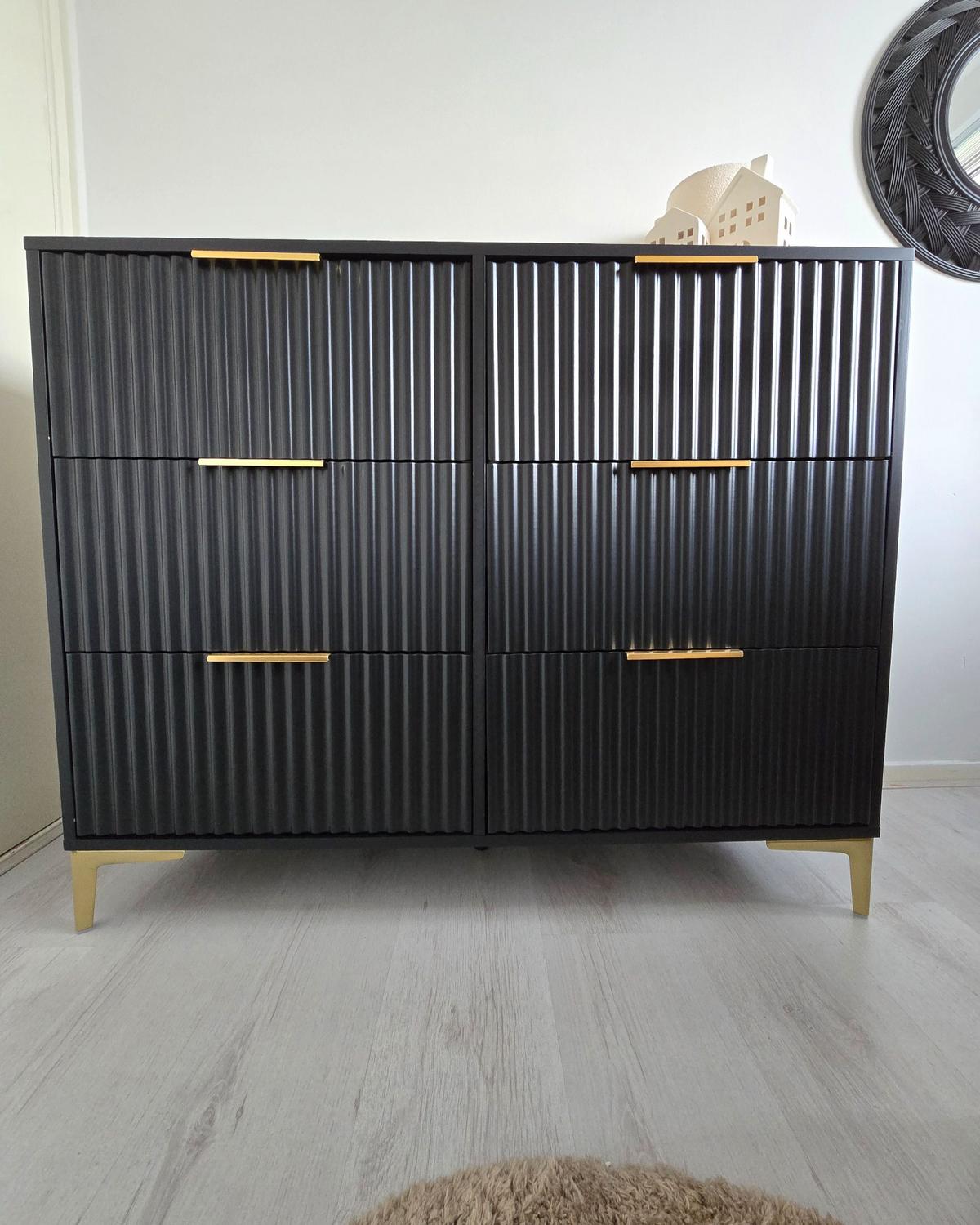 KOMMODE mit 6 Schubladen Schwarz Walcott - Schwarz, Holzwerkstoff (108/89/40cm) - Beliani