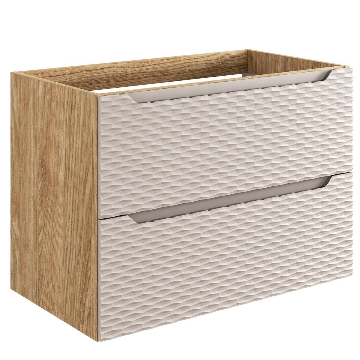 WASCHBECKENUNTERSCHRANK Ocean 2 Schubladen Cashmere mit Eiche - 80 x 46 x 59 cm - Kaschmir/Eichefarben, Holz (80/59/46cm) - Badplaats