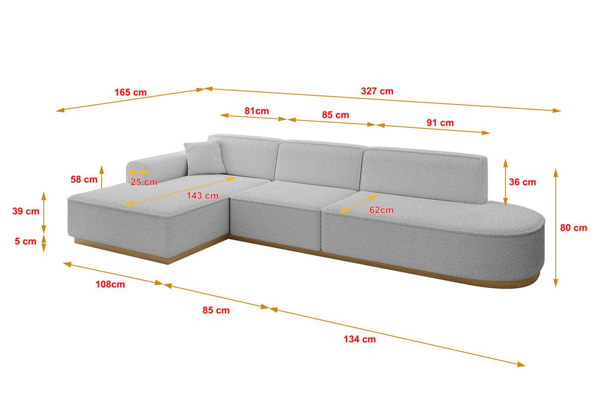 ECKSOFA Ottomane Links IREA-L2-v2 - 327x165x80 cm Hellgrau - Hellgrau, Holzwerkstoff/Textil (327/165cm) - ALTDECOR