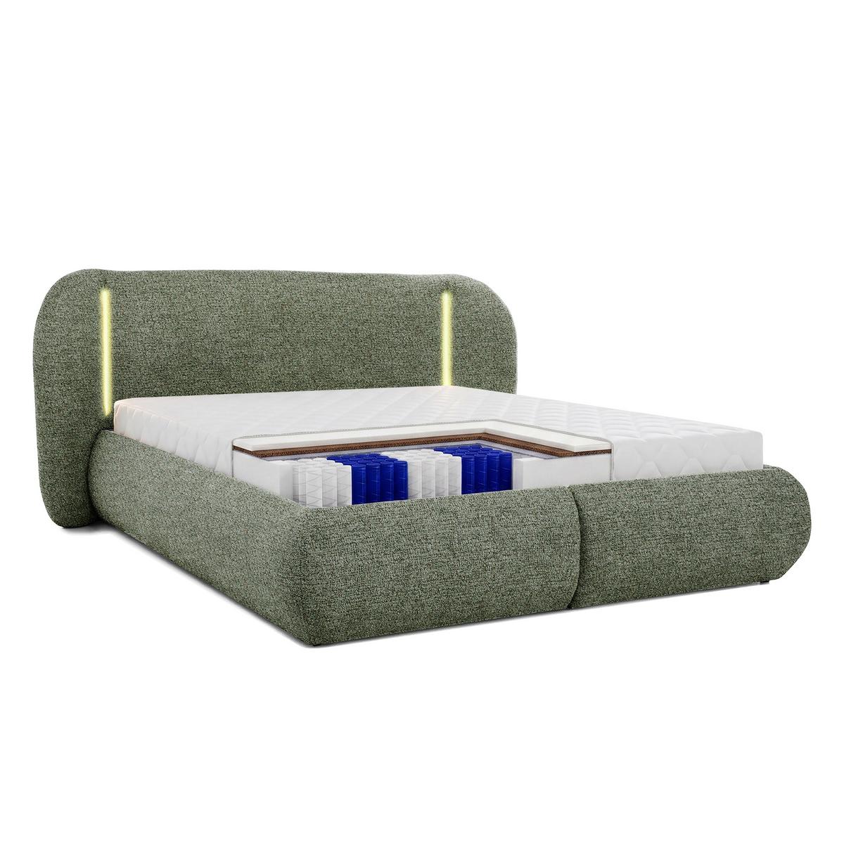 POLSTERBETT Corfu, LED-Beleuchtung, Bettkasten und Taschenfedernmatratze 26 cm, 140x200, Grün - Grün, Textil (140/200cm) - Beautysofa