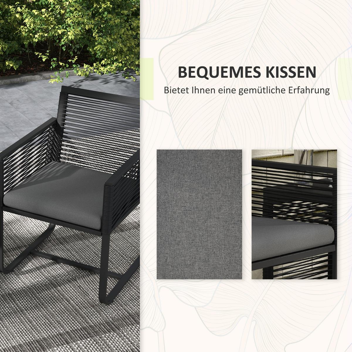 SITZGRUPPE, 3-tlg., Rattan Gartenmöbel-Set,Gartengarnitur mit 2 Gartenstühle - Schwarz, Kunststoff - Outsunny
