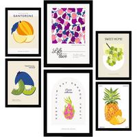 POSTER Set Mit 6 Lebensmittel Und Ernährungs Süße Früchte A3 & A4 Schwarzer Rahmen - Schwarz, Papier (29/3cm) - Nacnic