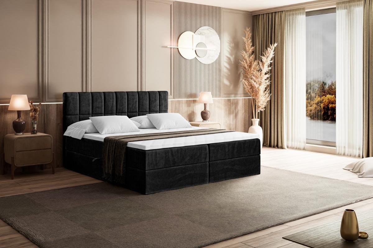 BOXBETT mit Matratze H4 und Lattenrost - MIAMI - 180x200 cm - H4 - Schwarz - Schwarz, Holzwerkstoff (180/200cm) - ALTDECOR