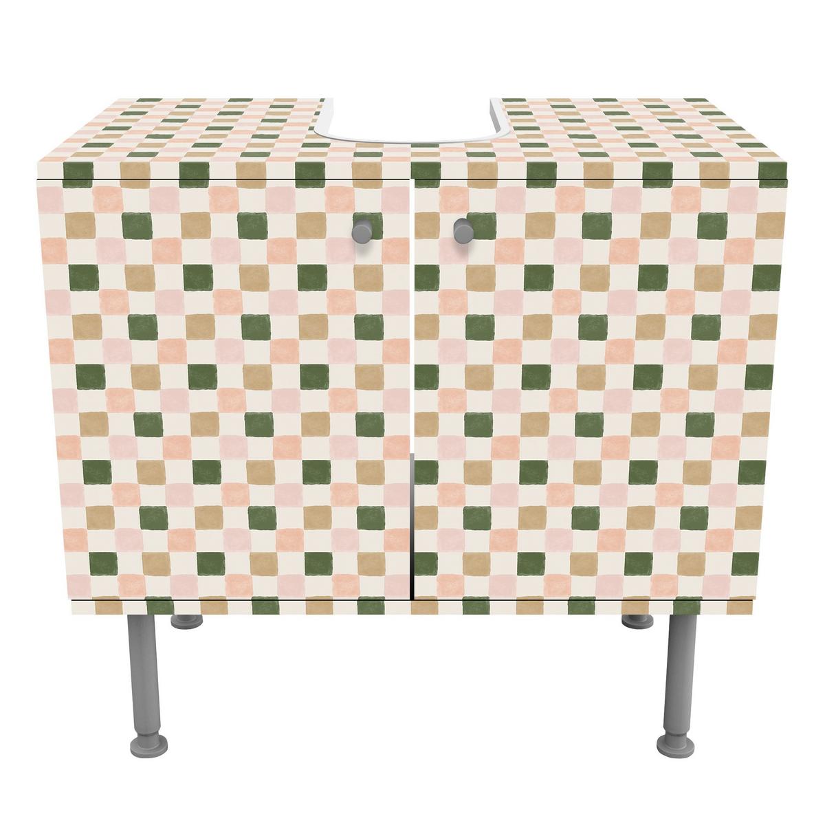 WASCHBECKENUNTERSCHRANK Retro Schachmuster Rose Dunkelgrün 60/55/35 cm - Grün, Holzwerkstoff (60/55/35cm) - Bilderwelten