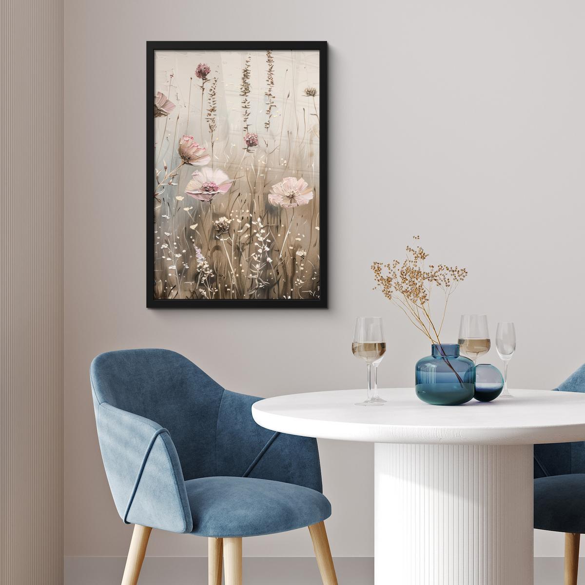 POSTER MIT RAHMEN Blumen - Rosa - Modern - Beige Bilder mit Rahmen 40x60 cm - Beige, Papier (40/60cm) - MuchoWow