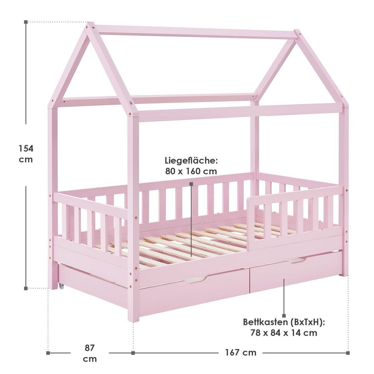 KINDERBETT Marli rosa 80x160 cm mit Bettkasten - Rosa, Holz (80/160cm) - Juskys