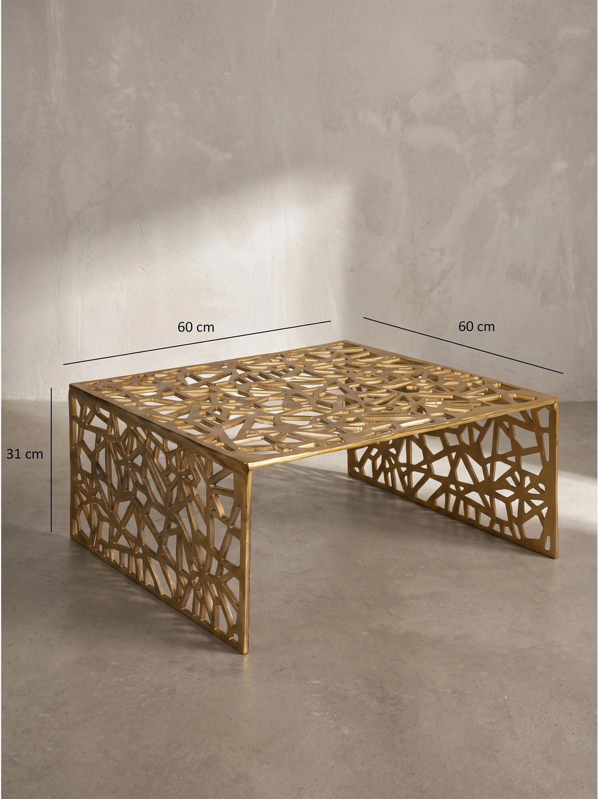 COUCHTISCH INDRE, Aluminium, handgefertigt, mit Astmuster, Gold, 60 x 60 x 31 cm - Goldfarben, Metall (60/60/31cm) - KADIMA DESIGN