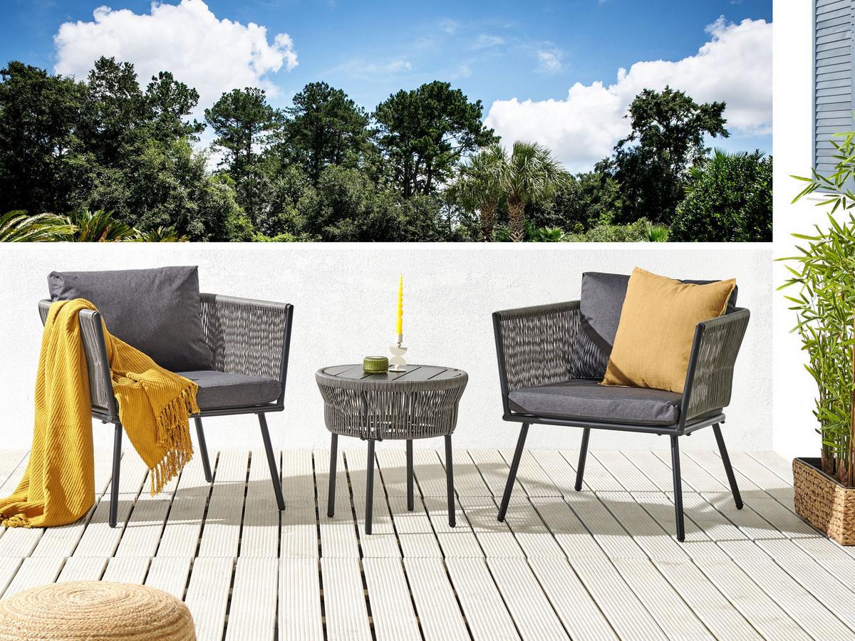 BALKONSET 2-Sitzer Rattan hellgrau Auflagen grau Gargano - Schwarz/Grau, Kunststoff/Textil - Beliani